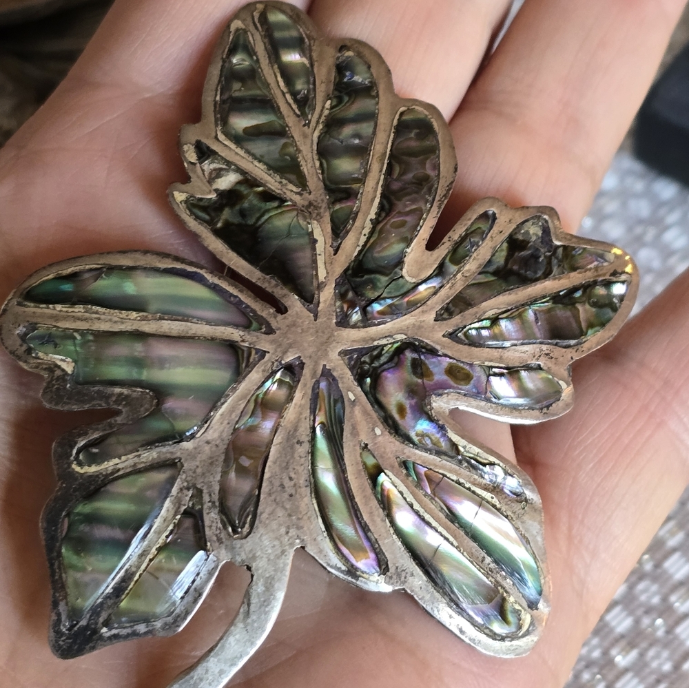 3 1/2" Abalone Pin Marked MR Mexico Sterling Silver - Picture 2 of 7